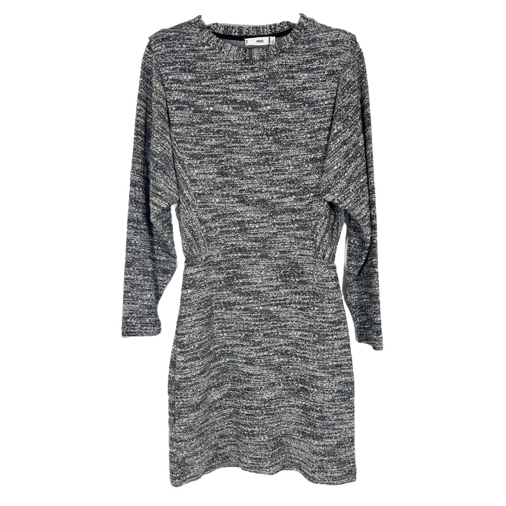 NWT Mango Tweed Sheath Dress Long Sleeves Black Whiite Sz 4